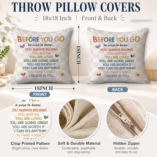 Kids Classroom Throw Pillow Covers 18x18 Inch - color: White-before You Go