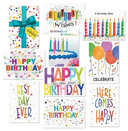 Current Confetti Fun Happy Birthday Greeting Card Set - Value Pack of 20 Cards With White Envelopes, 10 Designs, Large 5" x 7" Assortment - style: Confetti Fun
