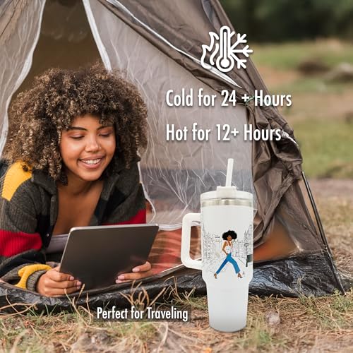 40oz Tumbler with Inspirational Quotes, African American Art, Handle, Straw & Twist-On Lid – Leak-Proof Insulated Drinkware for Black Women, Uplifting Gift - Keepin It Movin - color: Keepin it Moving