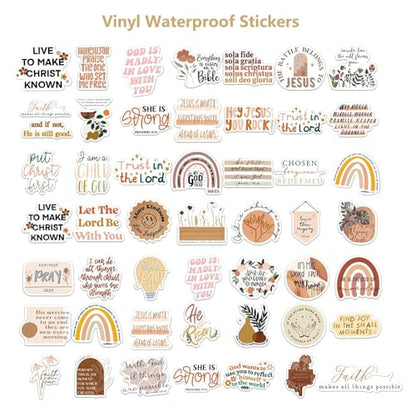 Christian Jesus Stickers 50PCS, Vinyl Waterproof Boho Aesthetic Bible Stickers for Water Bottles Laptop Phone Journaling Guitar