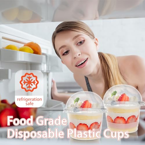 Jnnzzggu 50 Pcs 8 OZ Disposable Plastic Cups with Dome Lids, Clear Dessert Cup, Mini Parfait Appetizer Containers for Ice Cream, Cake, Fruit, Pudding, Jello Shot, Drink, Yogurt, Soups, Salad, Snacks - size: 50pcs 8oz