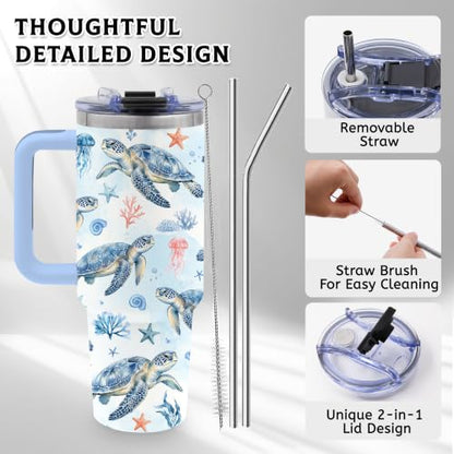Sea Turtle Tumbler Gift for Women, 40oz Water Bottle - color: Turtle-Blue