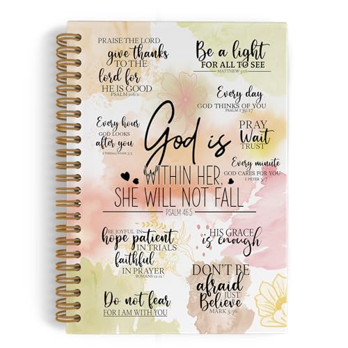 Christian Gifts for Women Spiral Notebook, God Is Within Her She Will Not Fall Journal Notebook, Bible Verse Notebooks for School Work, Inspirational Religious Office Supplies Gifts, 5.5x8.3Inch - color: god, size: 5.5x8.3