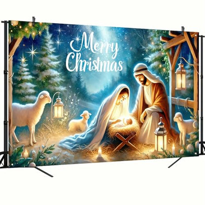 BlissYard Nativity Scene Banner 71x43 Inches Merry Christmas Manger Scene Banner Religious Christian Backdrop for Church Indoor Outdoor Christmas Backdrop Nativity Background Holiday Decoration