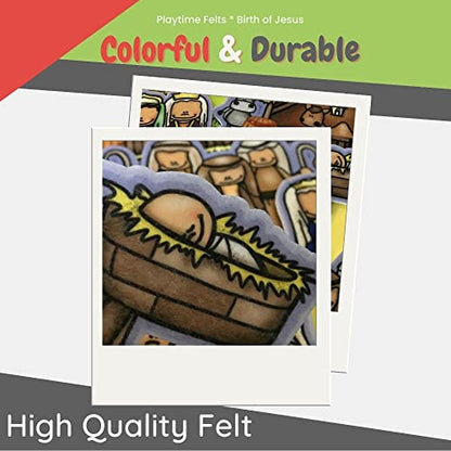 Birth of Jesus Felt Story Set | 15 PRECUT & Ready to Play Durable Felt Pieces for Preschool Learning, Reusable Felt Board Stories