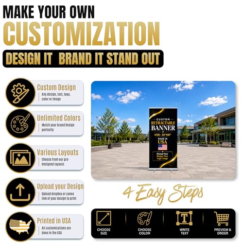 Custom retractable banner with stand by BCB | Pop up stand Printed in USA - color: Retractable Banner