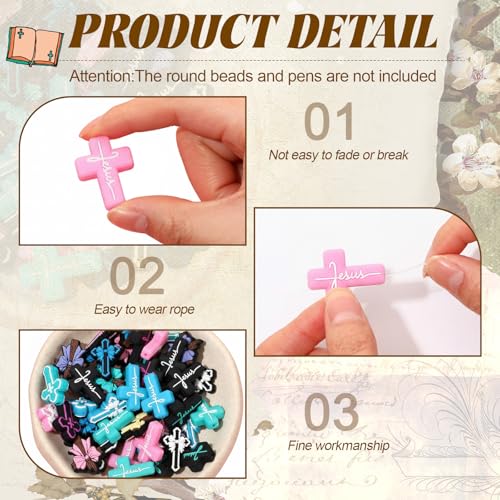 Tondiamo 60 Pcs Cross Silicone Focal Beads for Pens Bulk Jesus Faith Easter Cross Beads for Beadable Pen Keychain Jewelry Bracelet Making DIY Crafts - style: Cross