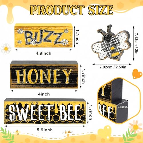 Britimes Tiered Tray Decor Set, 4 Pack, Wooden Table Sign, Daisy Farmhouse - style: Sweet Honey