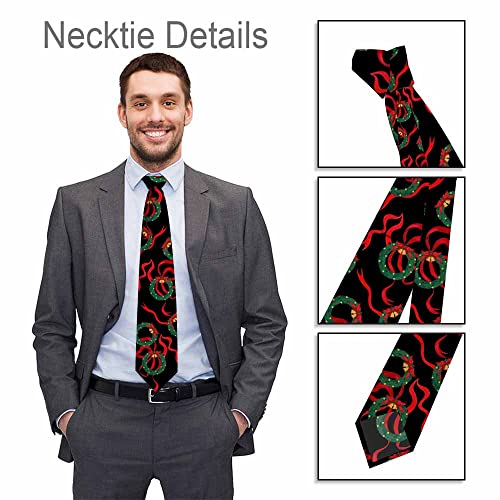 Black Dots Men's Neckties Retro Classic Circle Geometry Men's Tie for Mens Teens Business Work Casual Wedding Party - color: Christmas Wreaths