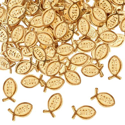 100pcs Jesus Fish Spacer Beads Religious Charm Beads Tibetan Alloy Christian Fish Shape Loose Beads for DIY Bracelet Necklace Jewelry Making Supplies - color: KC Golden