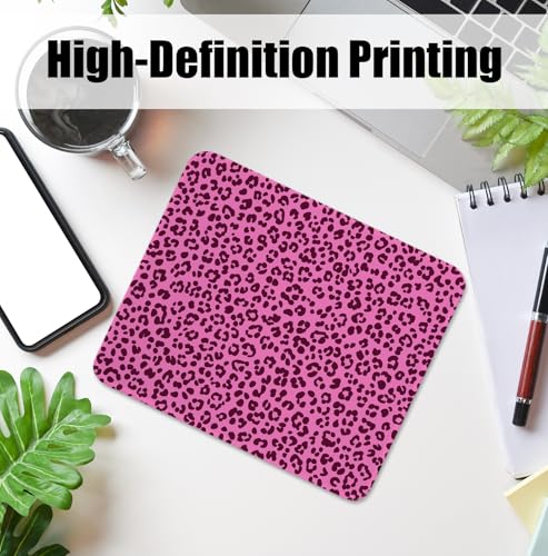 Trendy Hot Pink Leopard Print Mouse Pad for Desk, Funky Y2K Cheetah Print Mousepads with Anti-Slip Rubber Base for Computer Laptop Home Office Desk Accessories, 9.5x7.9 Inch - color: Square mouse pad-Pink leopard print
