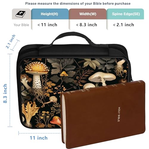 Bible Cover for Women Kids, Bible Carrying Case Church Bag Bible Protective with Zippered Back Pocket, Gift for Adults Lady Women Men, Mushrooms - color: Mushrooms