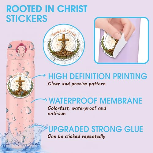 Rooted in Christ Sticker 3Pcs Decals Vinyl Waterproof Cross Christianl Decor & Party Favors for Laptop, Water Bottle... | Non-Repeating Decals, High-Definition Print - color: Rooted in Christ