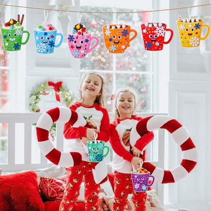 Funrous 48 Sets Christmas Crafts Kit Cocoa Paper Crafts Hanging Ornaments - style: Cocoa