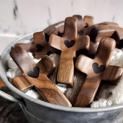 Cross My Heart/Encouragement Gift Wood Comfort Pocket Prayer Cross for Clutching, Clinging and Praying Christian Religious Gift - color: Black Walnut