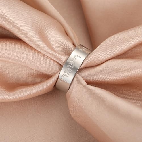TEAMER Hebrew Song of Solomon Ring Stainless Steel Jewish Kabbalah Blessing Ring Religious Amulet Jewelry for Women Men - color: Silver
