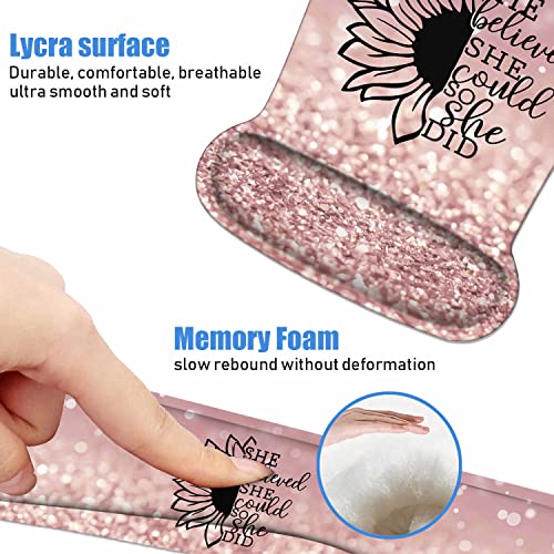 Mouse Pad Wrist Support and Keyboard Wrist Rest Set with Coasters, She Believed She Could So She Did Inspirational Quote Wrist Mouse Pad with Non-Slip PU Base for Home Office Working Studying - color: She Believed She Could So She Did Inspirational Quote