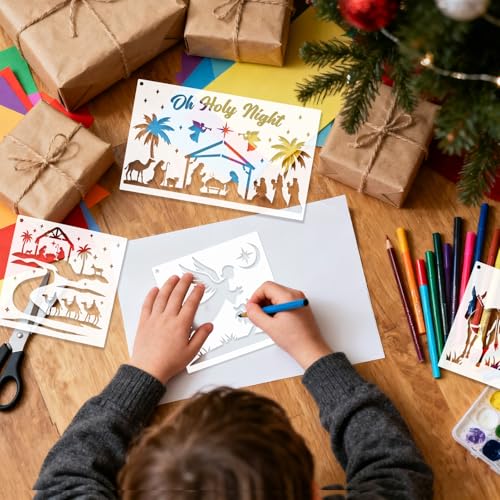 Konsait 10 PCS Christmas Nativity Stencils for Painting on Wood, Reusable Nativity Scene Templates Jesus Wise Men Christmas Stencil for Home Decor, Plastic Painting Stencils for Art Hand Crafts