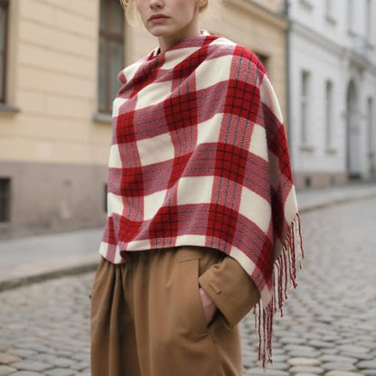 Loritta Winter Scarf for Women, Long Plaid Shawl Wraps Scarves Gifts - color: U-beige Red Lattice