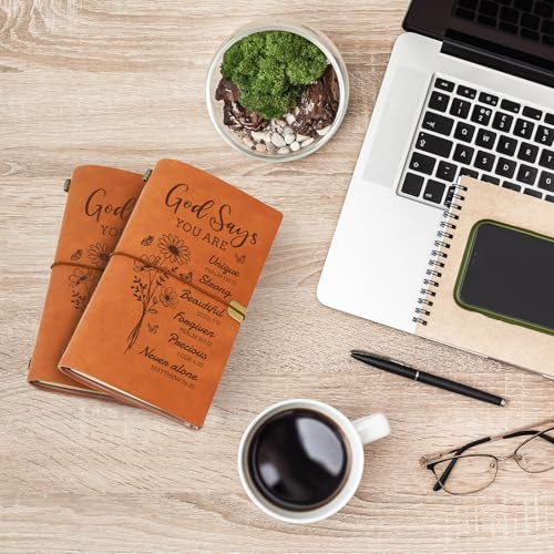 Christian Gifts for Women - Leather Bible Journal Notebook, Religious Birthday Gifts for Friend, Her, Sister, Friend, Daughter, Prayer Jesus Journal for Women, Christian Engraved Refillable Notebook