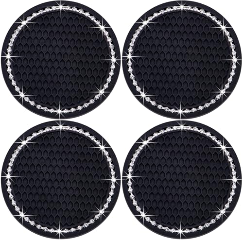 4PCS Bling Cup Holder Coaster, 2.75 Inch Auto Car Cup Holder Insert Coasters, Soft Silicone Anti-Slip Shockproof, Universal Vehicle Interior Accessories for Women Girls (Black & White) - color: Black & White, size: 4 pcs