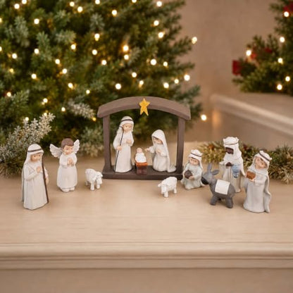 12 Piece Nativity Set, Resin Indoor Christmas Manger Scene, 5 Inch