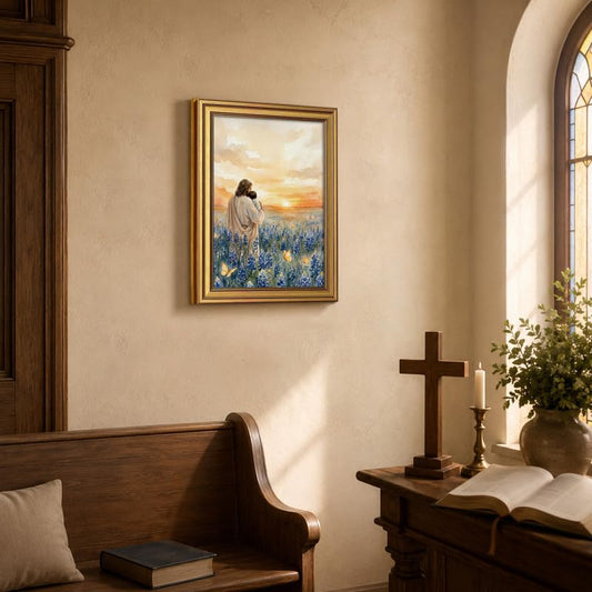 Jesus Wall Art Gold Framed Decor Holding a Baby Floral Religious Pictures - color: Gold Framed-05, size: 12x16in