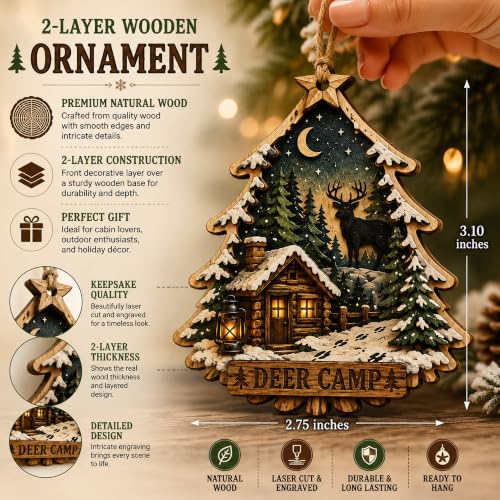 Deer Hunting Ornament for Christmas Tree, Rustic Camping Christmas Ornament with Woodland Cabin Scene, Christmas 2026 Decor for Deer Hunters, Hunting Gifts for Men,Hunter Gifts and Hiking Gift - color: Deer Camping