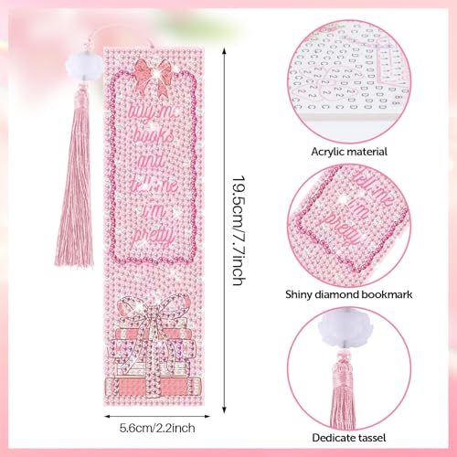 8 Pieces Christian Bible Verse Diamond Art Bookmarks 5d Christian Beaded Bookmark Acrylic Tassel Bookmark for DIY Making Beginners Adults Arts Craft Supplies (Pink Bow-1) - color: Pink Bow-1