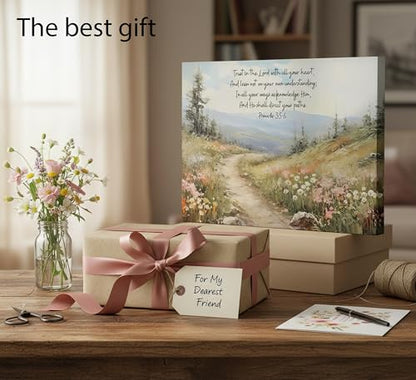 YOXORDQ Bible Verses Proverbs 3：5-6 Canvas Wall Art,24x16in - color: Scripture Flower, size: 24"L x 16"W