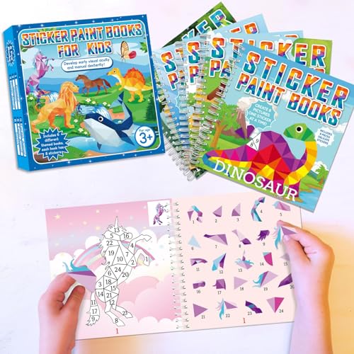 6 Pcs Paint by Sticker Books for Kids Ages 4-8 Sticker by Number Books Activity Book for Kids Ages 3-5 Sticker Puzzle Book Craft Art Toddler Girls Gift with Dinosaur Unicorn Forest Animal 48 Pictures - style: Animal