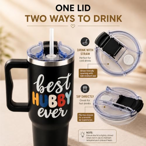 Father’s Day Gifts for Husband From Wife, Best Hubby Ever 40 Oz Black Stainless Steel Tumbler Travel Mug, Funny Birthday Anniversary Cups for Him - color: Gifts for Husband