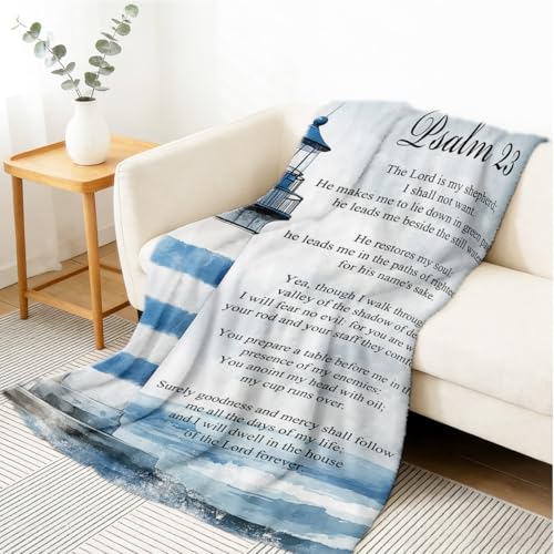 Psalm 23 Blankets and Throws Coastal Christian Decor Soft Bible Verse Blankets for Bed Couch Women Men Kids Adults Religion Spiritual Gifts 49"x59" - color: White, size: 49"x59"
