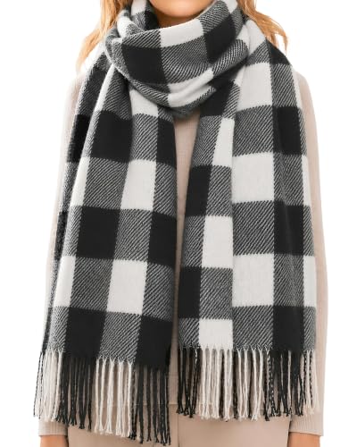 Loritta Winter Scarf for Women, Long Plaid Shawl Wraps Scarves Gifts - color: U-black White Gray Lattice