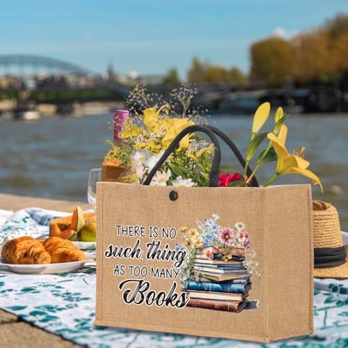 Book Tote Bag Christmas Librarian Bookish Gifts for Women Readers Book Lover - color: There is No Such Thing as Too Many Books 1