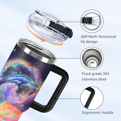 Christian Gifts for Women 40oz Tumbler - Insulated Travel Mug with Handle (Dolphin, 40 Ounces) - color: Dolphin
