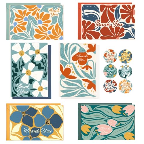 24 Pack Thank You Cards with Envelopes, 4x6 Inch Thank You Card Bulk - style: Abstract Floral Thank You Card