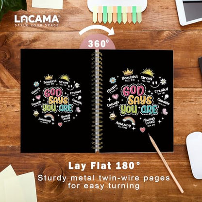 Lacama Bible Journal for Women, Christian Prayer Journal Black Notebook Gifts for Teen Girls Kids Women, Preppy Church Faith Journaling Hardcover Spiral Notebook 5.5x8.3 - color: God Says You Are-2-black