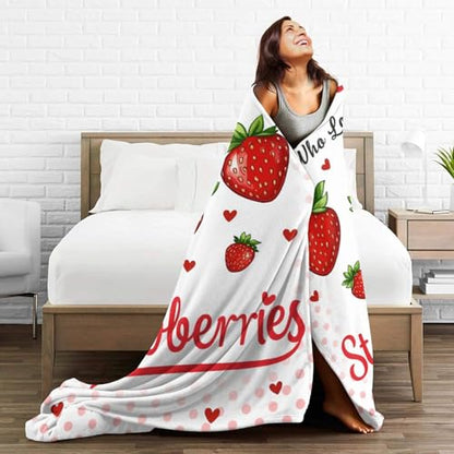 Strawberry Blanket Just A Girl Who Loves Strawberries Soft Cozy Throw Blanket Fruit Flannel Blankets Gifts for Women Girls Kids Adults 50"X40" - color: Girl Strawberry, size: 50"x40"