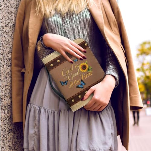 PU Leather Bible Cover Church Bible Bag with Bookmarks Book Covers Blue Butterfly Sunflower Print Carrying Bible Case with Zippered Pockets for Prayer, M - color: Blue Butterfly Sunflower, size: Medium