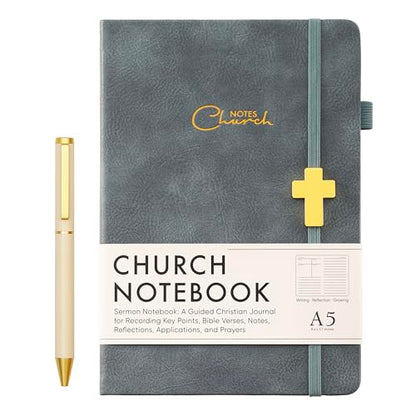 Church Notes Journal with Pen & Gift Box, A5 Sermon Notes Notebook - color: Blue