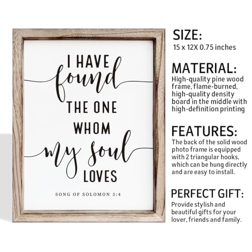 Christian Wall Decor, Master Bedroom Decoration Above Bed, Wedding Decoration, Framed Wall Plaque Sign 15 * 11.5 inches, Song of Solomon 3:4 Sign, I Have Found the One Whom My Soul Loves - color: Christian 15