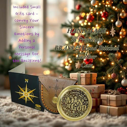 Handmade Religious Brass Compass Gift with Engraved & Embossed Faith Messages – Inspirational Christian Religious Gift Keepsake for Baptism, Confirmation, Christening, First Communion or Christmas - style: Man of God – Edition 2