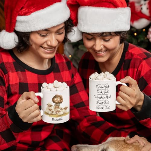 Christian Mug With Personalized Name, Bible Verse Coffee Cup 11oz 15oz, Customized Jesus And Sheep Illustration Mug, Custom Christian Ceramic Cup, Gift For Friend Coworker - color: XUA-324-1560-GOD AND SHEEP MUG