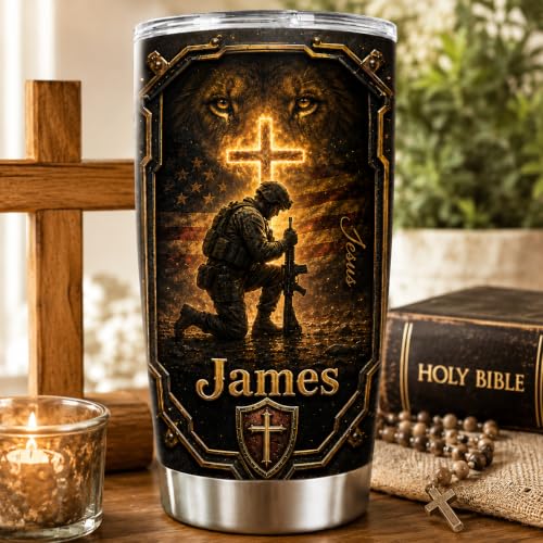 Personalized Christian Gifts For Men - A Child Of God Warrior Faith Bible Tumbler V20 - Man Of Faith Christ Religious For Dad, Husband, Grandpa on Fathers Day, Christmas, Birthday - color: CH-VAR-20