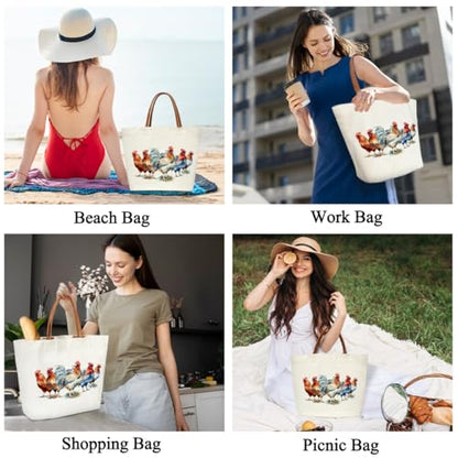 Chicken Bag Chicken Tote Bag, Chickens Gifts for Women, Rooster Canvas Tote Bag For Women, Grocery Shopping Handbag -49 - style: Chicken