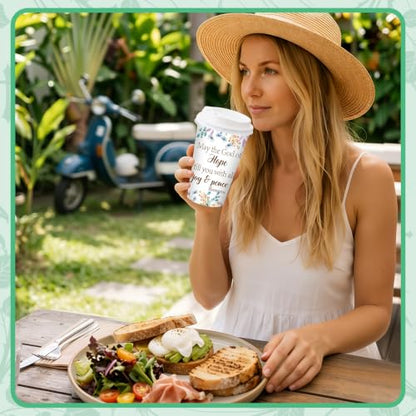 100 Pack 16 oz Disposable Cups with Lids Christian Floral - style: Christian Floral