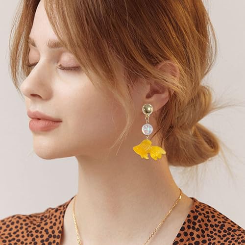 Goldfish Shape Resin Dangle Earrings Handmade Colorful Goldfish Drop Earring Stud for Women - color: Orange