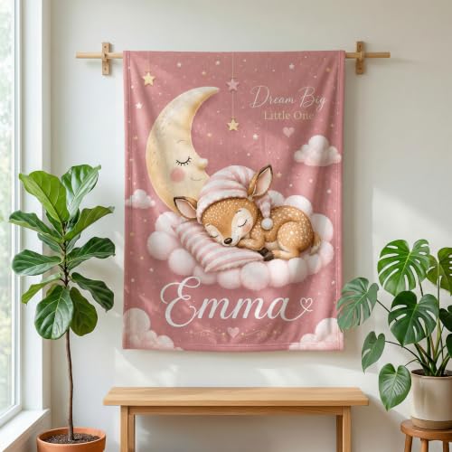 Personalized Baby Blanket With Name, Custom Baby Blankets Gift for Boy Girl - color: Blush Pink, size: Deer