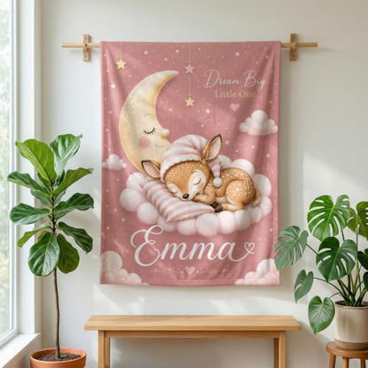 Personalized Baby Blanket With Name, Custom Baby Blankets Gift for Boy Girl - color: Blush Pink, size: Deer